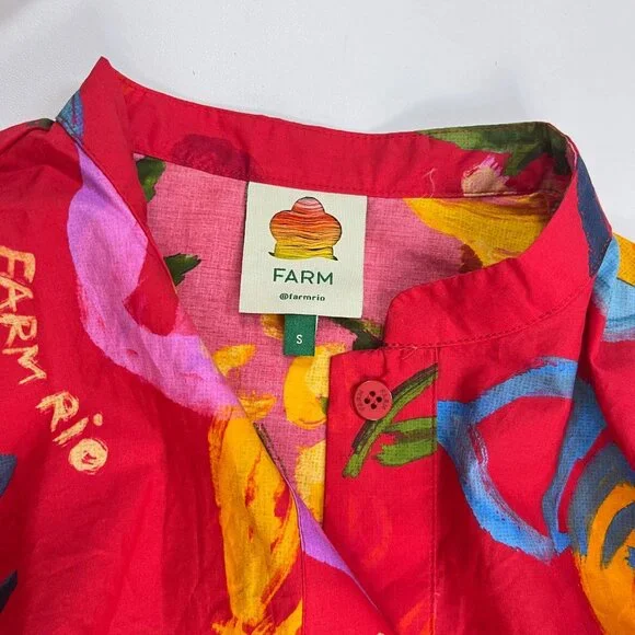 NWOT FARM Rio Mixed Fruits Ocean Bright Vibrant Dress Ruffle Sleeve Size S